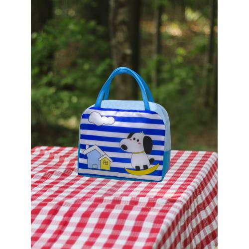 Geanta frigorifica portabila pentru copii Imprimeu Catel Albastru/Alb 23x13x19cm