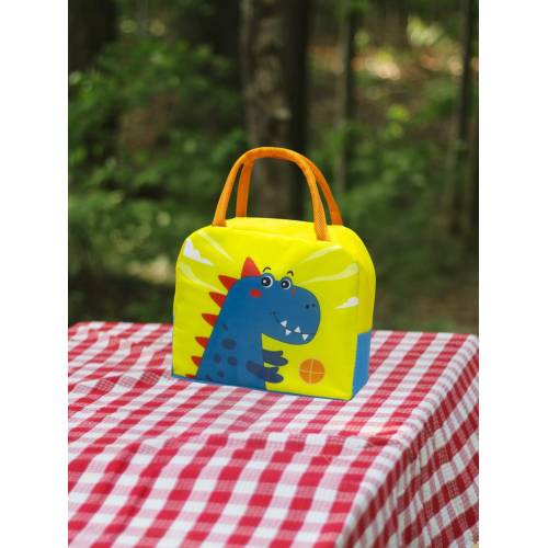 Geanta frigorifica portabila pentru copii Imprimeu Dinozaur Albastru/Galben 23x13x19cm
