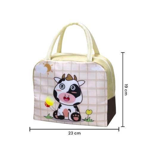 Geanta frigorifica portabila pentru copii Imprimeu Vacuta Bej 23x13x19cm