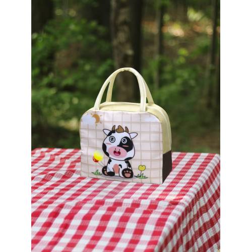 Geanta frigorifica portabila pentru copii Imprimeu Vacuta Bej 23x13x19cm