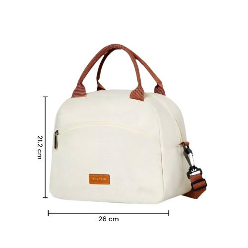 Geanta Termica pentru Pranz, Impermeabila, 2 Tipuri de Manere, 26x14.3x21.2 cm, Crem