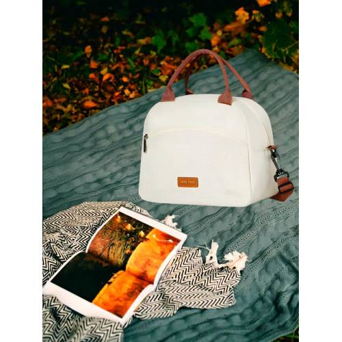 Geanta Termica pentru Pranz, Impermeabila, 2 Tipuri de Manere, 26x14.3x21.2 cm, Crem