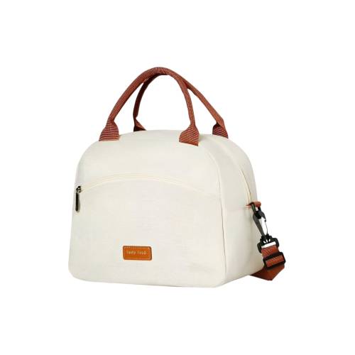 Geanta Termica pentru Pranz, Impermeabila, 2 Tipuri de Manere, 26x14.3x21.2 cm, Crem