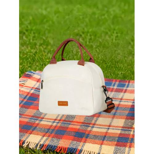 Geanta Termica pentru Pranz, Impermeabila, 2 Tipuri de Manere, 26x14.3x21.2 cm, Crem