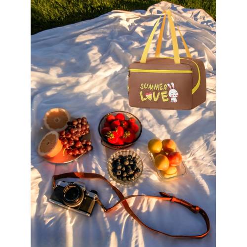 Geanta Termica, Compartimente Multiple, Impermeabila, 30x21x20 cm, Design Iepuras, Maro