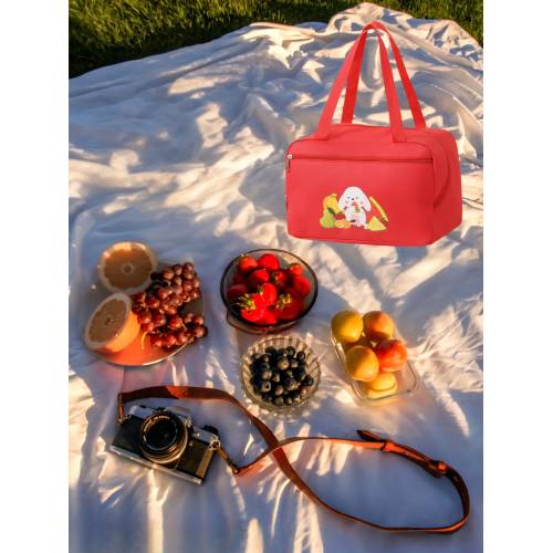 Geanta Termica, Compartimente Multiple, Impermeabila, 30x21x20 cm, Design Iepuras, Rosu