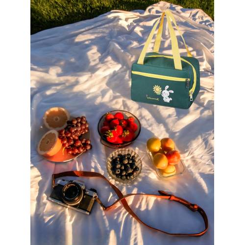 Geanta Termica, Compartimente Multiple, Impermeabila, 30x21x20 cm, Design Iepuras, Verde