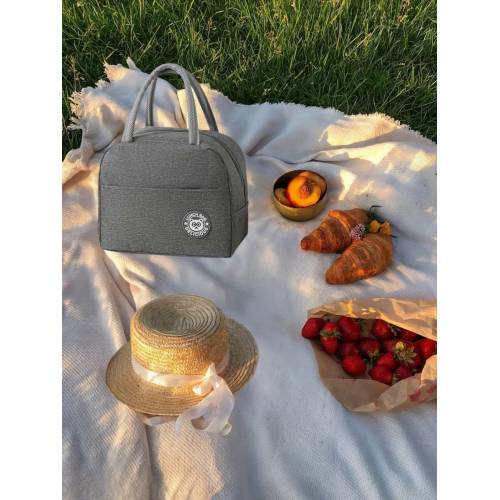 Geanta Termica pentru Pranz, cu Buzunar Exterior, Impermeabila, 22x14x19 cm, Gri