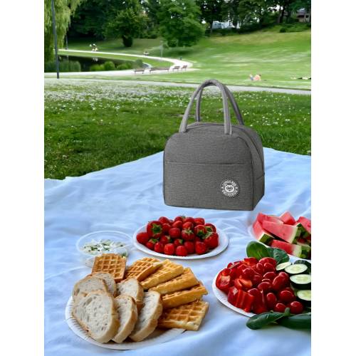 Geanta Termica pentru Pranz, cu Buzunar Exterior, Impermeabila, 22x14x19 cm, Gri