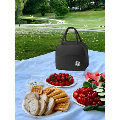 Geanta Termica pentru Pranz, cu Buzunar Exterior, Impermeabila, 22x14x19 cm, Negru