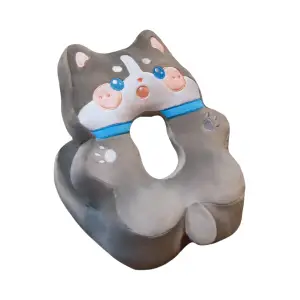 Perna din Spuma pentru Birou si Calatorii, Model Husky, Umplutura Bumbac, Suport Cap, 30x35x30 cm, Gri