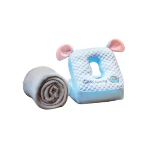 Set 2in1 Patura Microfibra si Perna cu Umplutura din Bumbac pentru Birou, Calatorii, Model Elefant, Albastru