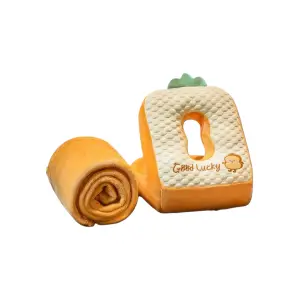 Set 2in1 Patura Microfibra si Perna cu Umplutura din Bumbac pentru Birou, Calatorii, Model Paine, Maro