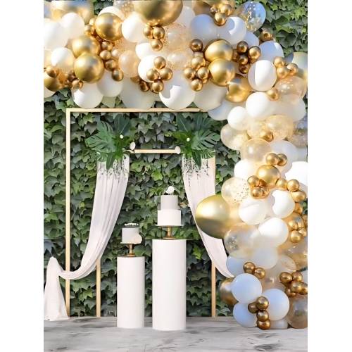 Baloane pentru arcada, set 127 de baloane decorative din latex, Alb/Auriu Baloane pentru arcada, set 127 de baloane decorative din latex, Alb/Auriu