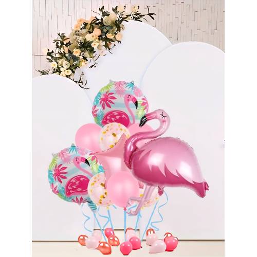 Baloane din folie metalizata, model Flamingo, set 10 bucati, umflare aer sau heliu, Roz Baloane din folie metalizata, model Flamingo, set 10 bucati, umflare aer sau heliu, Roz