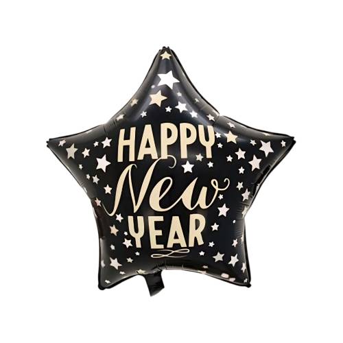 Baloane din folie metalizata, model Happy New Year, set 9 bucati, umflare aer sau heliu, Negru Baloane din folie metalizata, model Happy New Year, set 9 bucati, umflare aer sau heliu, Negru