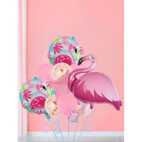 Baloane din folie metalizata, model Flamingo, set 10 bucati, umflare aer sau heliu, Roz Baloane din folie metalizata, model Flamingo, set 10 bucati, umflare aer sau heliu, Roz