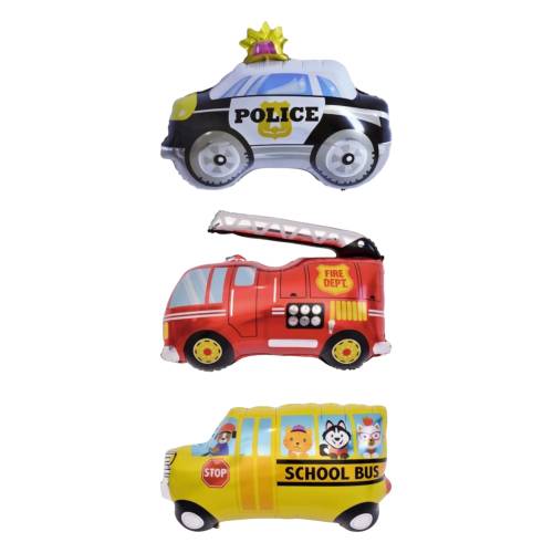 Baloane din folie metalizata, model Masini, set 5 bucati, umflare aer sau heliu, Multicolor Baloane din folie metalizata, model Masini, set 5 bucati, umflare aer sau heliu, Multicolor