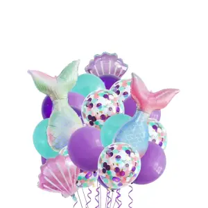 Baloane din folie metalizata si latex, model Sirene, set 22 bucati, umflare aer sau heliu, Multicolor