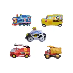 Baloane din folie metalizata, model Masini, set 5 bucati, umflare aer sau heliu, Multicolor