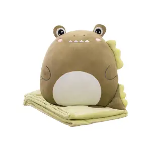 Set Patura 2 in 1 pentru Pat sau Canapea, Microfibra, Model Jucarie Crocodil, Verde