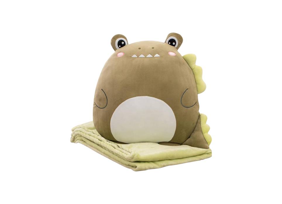 Set Patura 2 in 1 pentru Pat sau Canapea, Microfibra, Model Jucarie Crocodil, Verde