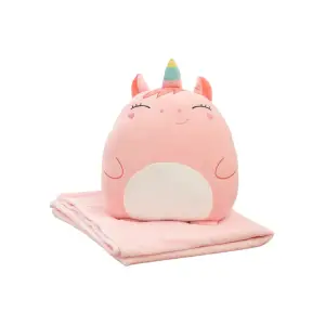 Set Patura 2 in 1 pentru Pat sau Canapea, Microfibra, Model Jucarie Unicorn, Roz