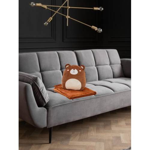 Set Patura 2 in 1 pentru Pat sau Canapea, Microfibra, Model Jucarie Urs, Maro