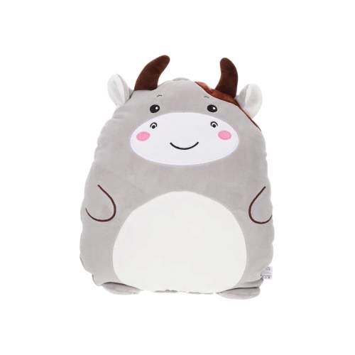 Set Patura 2 in 1 pentru Pat sau Canapea, Microfibra, Model Jucarie Vacuta, Gri