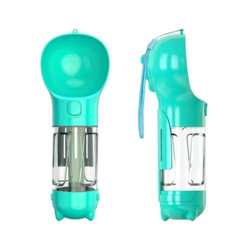 Sticla Portabila 4 in 1 pentru Caini si Pisici, 26.7 x 9.7 x 9.4 cm, Turcoaz