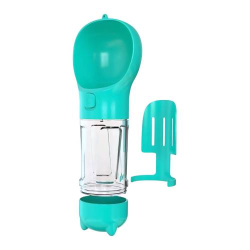 Sticla Portabila 4 in 1 pentru Caini si Pisici, 26.7 x 9.7 x 9.4 cm, Turcoaz