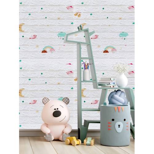 Tapet autoadeziv 3D, 70x77 cm, Model Curcubeu, Alb, 10buc/set