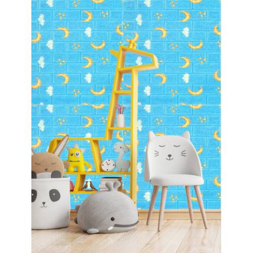 Tapet autoadeziv 3D, 70x77 cm, Model Luna, Albastru, 10buc/set