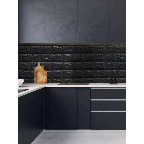 Tapet autocolant 3D cu imitatie de caramida, rezistent la apa, 35x38 cm, Negru, 10buc/set