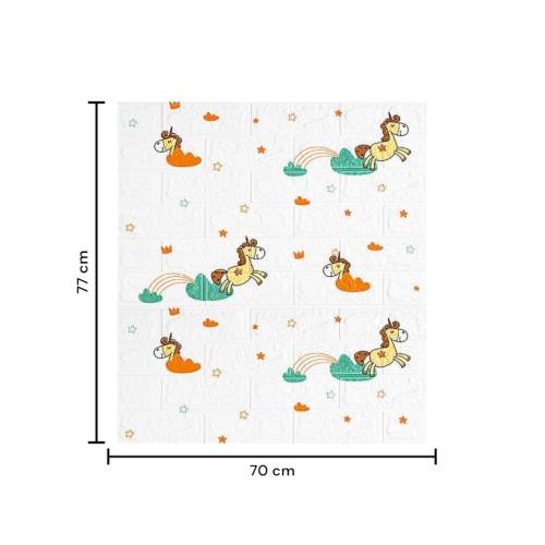 Tapet autoadeziv 3D, 70x77 cm, Model Unicorni, Alb, 10buc/set