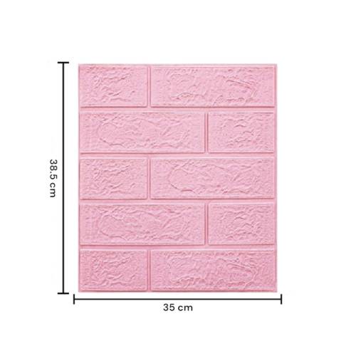 Tapet autocolant 3D cu imitatie de caramida, rezistent la apa, 35x38 cm, Roz, 10buc/set