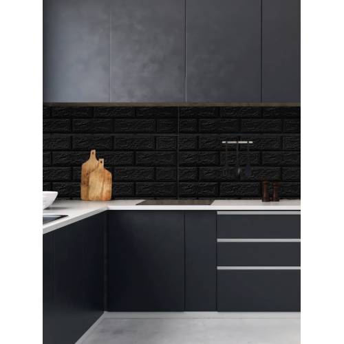 Tapet autocolant 3D, imitatie caramida, 70x77 cm, Negru, 10buc/set