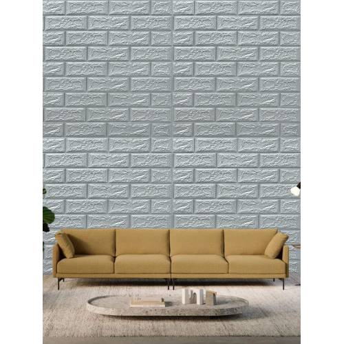 Tapet autocolant 3D, imitatie caramida, 70x77 cm, Argintiu, 10buc/set Tapet autocolant 3D, imitatie caramida, 70x77 cm, Argintiu, 10buc/set