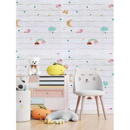 Tapet autoadeziv 3D, 70x77 cm, Model Curcubeu, Alb, 10buc/set