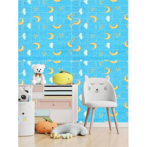 Tapet autoadeziv 3D, 70x77 cm, Model Luna, Albastru, 10buc/set