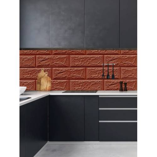 Tapet autocolant 3D cu imitatie de caramida, rezistent la apa, 35x38 cm, Maro, 10buc/set