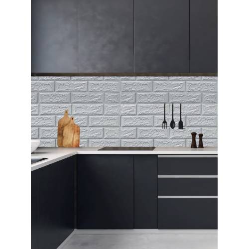 Tapet autocolant 3D, imitatie caramida, 70x77 cm, Gri, 10buc/set