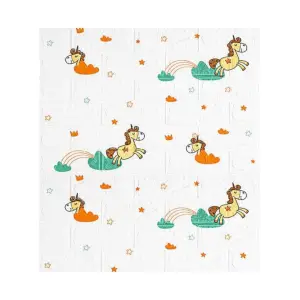 Tapet autoadeziv 3D, 70x77 cm, Model Unicorni, Alb, 10buc/set