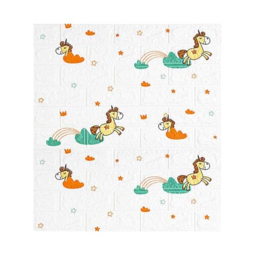 Tapet autoadeziv 3D, 70x77 cm, Model Unicorni, Alb, 10buc/set