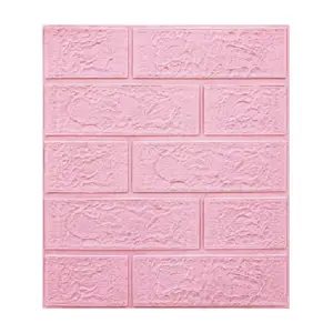 Tapet autocolant 3D cu imitatie de caramida, rezistent la apa, 35x38 cm, Roz, 10buc/set