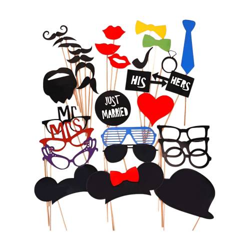 Accesorii pentru petrecere, set 31 de bucati, Tematica Nunta, Multicolor Accesorii pentru petrecere, set 31 de bucati, Tematica Nunta, Multicolor