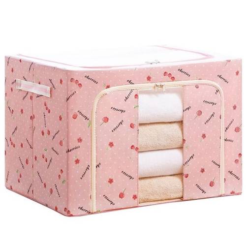 Cutie depozitare pliabila roz cu cirese, 100L Cutie depozitare pliabila roz cu cirese, 100L