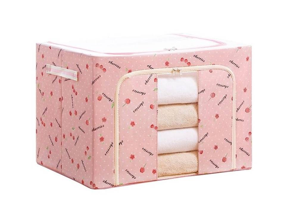 Cutie depozitare pliabila roz cu cirese, 100L Cutie depozitare pliabila roz cu cirese, 100L