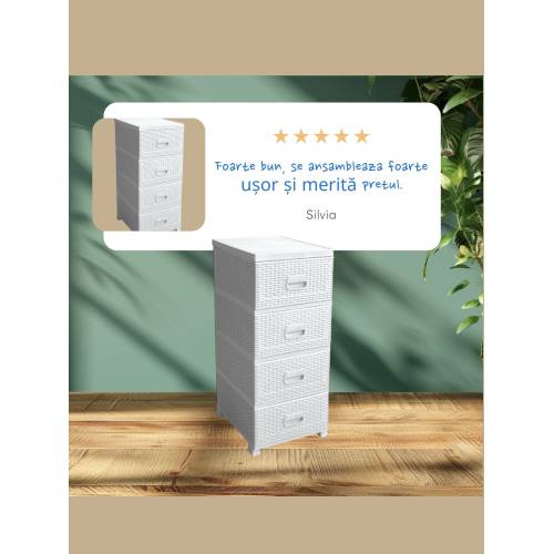Dulap plastic 4 sertare imitatie ratan Alb 47x38x92cm