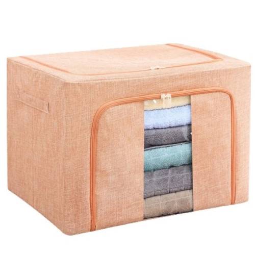 Cutie depozitare pliabila 100L cu fermoar, Roz pudra, o fereastra